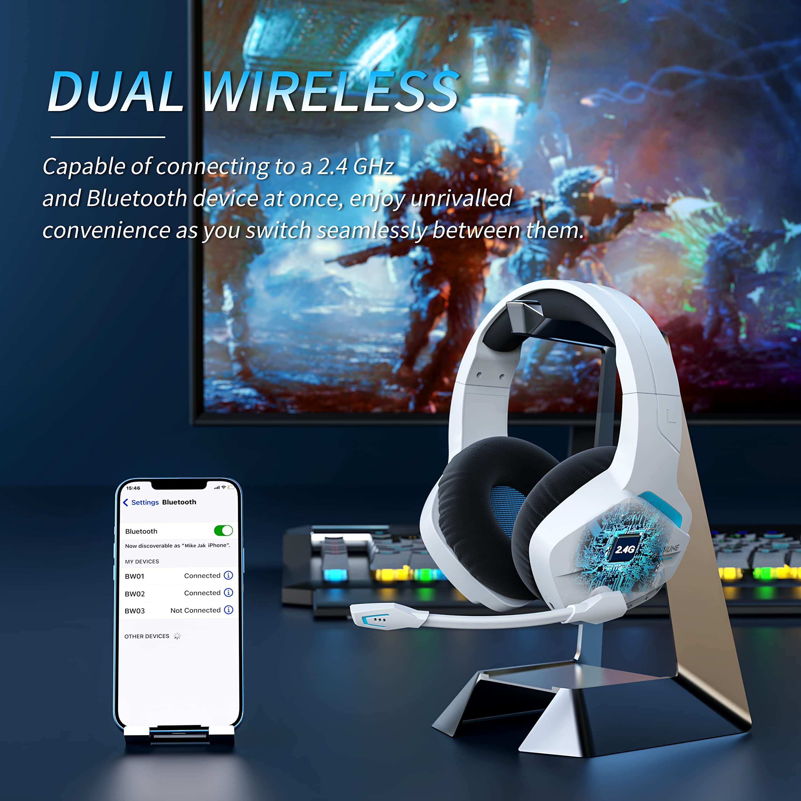 BINNUNE-Auscultadores Sem Fio  - Esports Gaming Headphones avaliação e preço